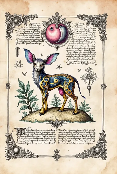 Mediaeval style artwork, colorful ink pen linework, ((textbook manuscript page)) of labelled anatomical drawing of ((mythical fae woodland creature))