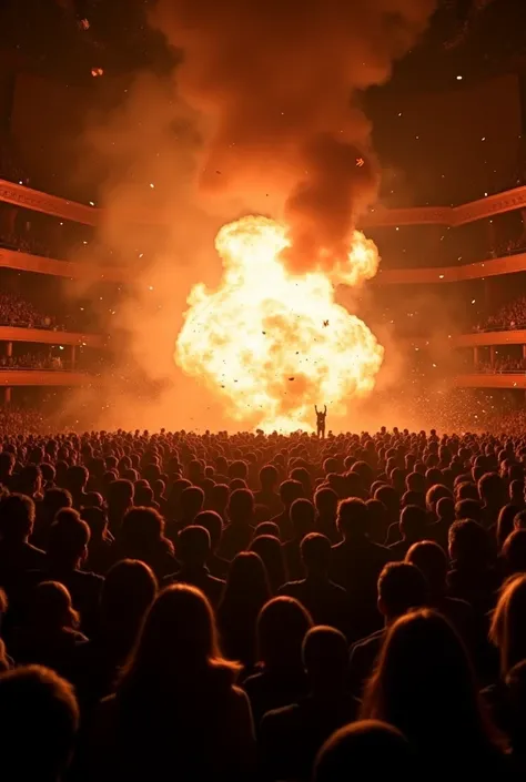 Realistic pic taken by a cellular phone while explodes a bomb in the audionce during a musical concert in a theater