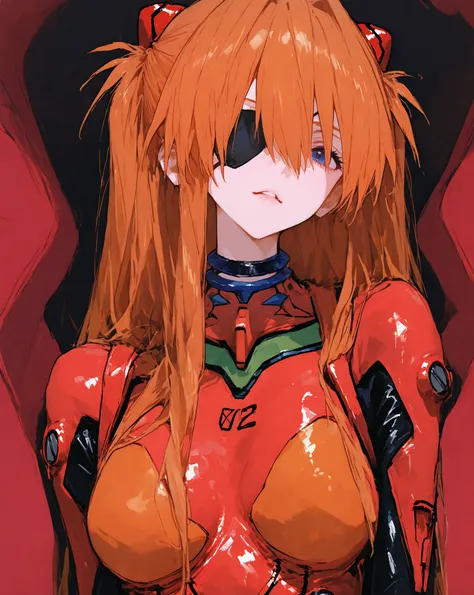 最 high quality,   Masterpiece,    748cm style   ,  8k wallpaper、 high quality      、   high detail、、            absurd,    latest,                Neon Genesis Evangelion、 female 1 person、    Soryu Asuka Langley 、   orange hair、   blue eyes、   eye patch   、...