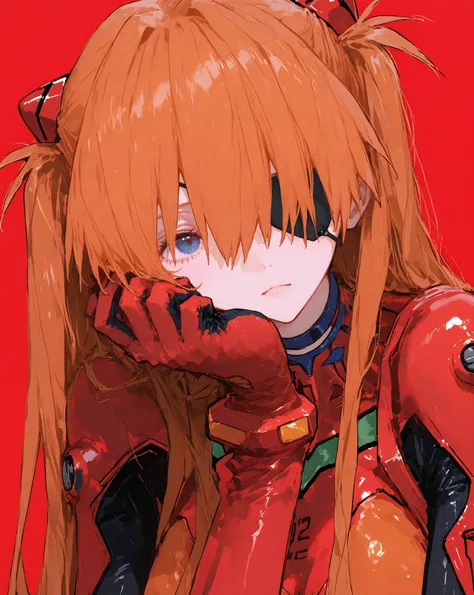 最 high quality,   Masterpiece,    748cm style   ,  8k wallpaper、 high quality      、   high detail、、            absurd,    latest,                Neon Genesis Evangelion、 female 1 person、    Soryu Asuka Langley 、   orange hair、   blue eyes、   eye patch   、...