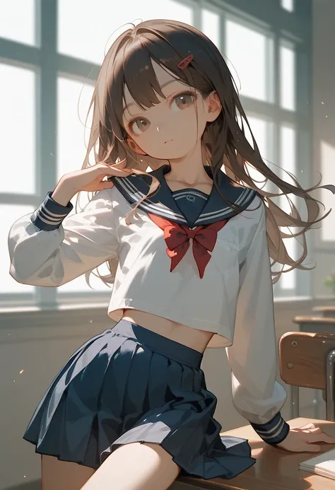 Score_9,Score_8_up,Score_7_up,highest quality,detailed,1 girl,slim,flat chest,brown long straight hair,(wearing school uniform:1.2),(loving me)