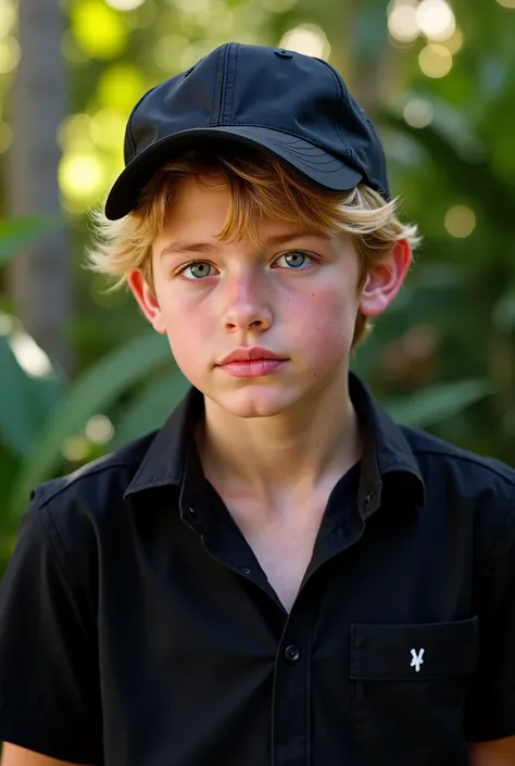 
Make a 15-year-old blond boy realistic
With black blouse and cap behind the back Brazilian