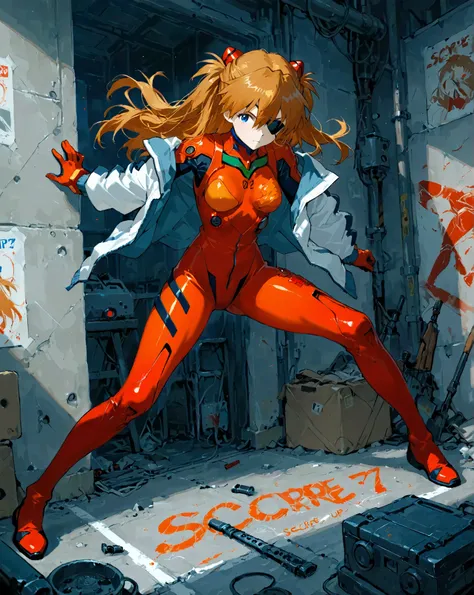 score_9, score_8_up, score_7_up, UHD, 1girl, solo, Masterpiece, UHD, Soryu Asuka Langley, full body, action painting, yubu, Neon Genesis Evangelion