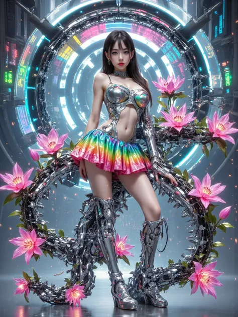 (3D, Mechanical feel, cute, ais-scrapyrd 1girl, tulip), (whole body image taken using wide-angle lens: 1.9), (masterpiece: 1.1), (Highest quality: 1.1), (HDR: 1.0), Ambient Light, Ultra high quality, (Ultra-detailed original illustrations), (1 Girl, whole ...