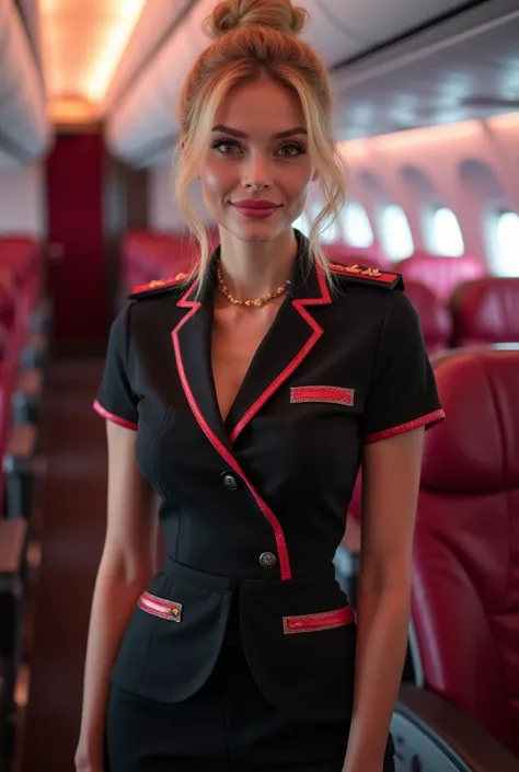 Petite blonde, realistic, sexy flight attendant uniform, onboard service, professional photo shoot, e-sport, VICTORIA'S SECRET