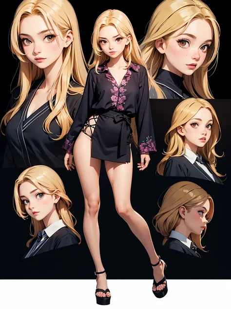 masterpiece, extremely detailed illustration,
extremely detailed CG,
16K,
Japanese girl, solo,14yo,
cute, pretty, beautiful,
hyper detailed face, hyper detailed eye, (beautiful eye, brown eyes:1.2), 
(Long hair, blonde hair:1.2), 
thin, 150cm tall,
perfect...