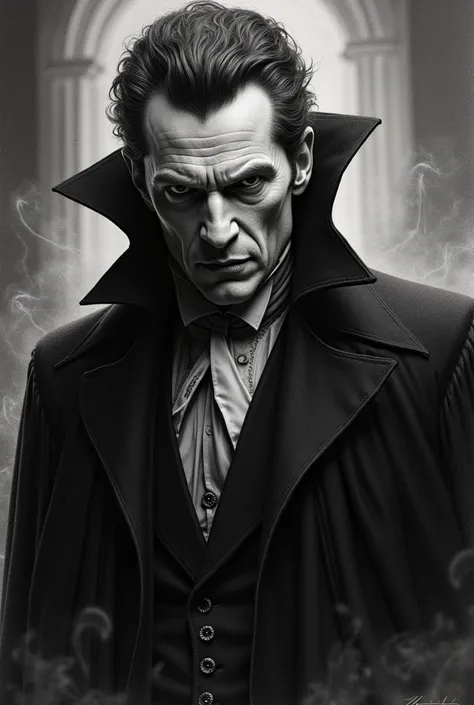 A drawing-style image with light and shadow technique of Dracula by Gary Oldman 