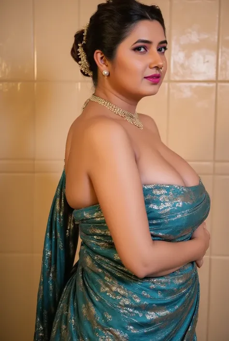 Fit, ((full nude: 1.3)), Big lips, full body picture , ((showing her big ass: 1.3)), in nose ring, earings, necklace ,lipstick , showing her curves, in shower, Indian naked woman ((full nude: 1.3))