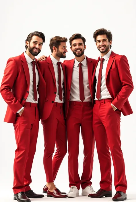  Create a group of friends wearing a red suit and tie in the CICPC style,  that looks normal or so lively . And in the background it's all white  