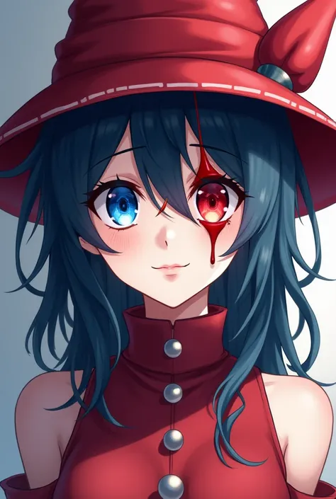 Anime Figure Substance is a woman wearing a clown hat with two eye colors, blue and red. The outline of the face is V-safe, can be divided into different parts of the image, with a bit of sexiness.