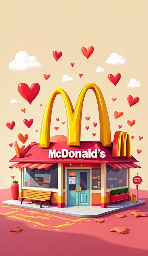 Illustrated image of Macdonals with hearts to print