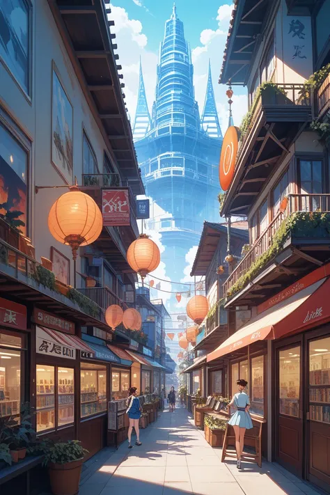 anime scene of a woman standing on a ladder in a book store, anime background art, lofi girl, lofi art, in style of makoto shinkai, anime scenery concept art, lo-fi illustration style, tokyo anime scene, style of makoto shinkai, an retro anime image, by Ka...