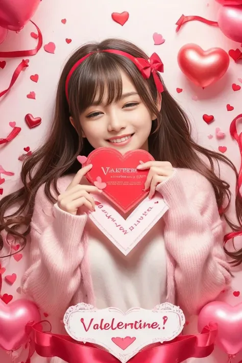 valentine card, girl、「happy valentine」 text