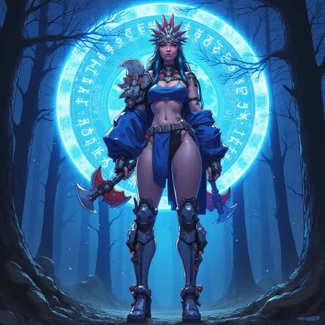 - Main Character, Beautiful "Japanese" Woman with Blueish Black Hair.

- Wearing a costume ("Full Sexy Armor"), a costume that embodies the form of "Allomon-Digimon", (Armor Chest and Thighs open).
The costume has a futuristic design, Wearing an Indian-sty...