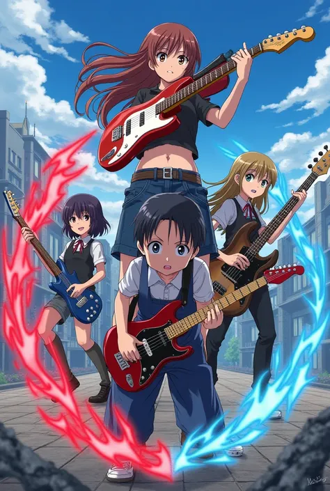 Anime composed of 5 teenage warriors, each of them use a musical instrument that becomes weapons at the time of danger