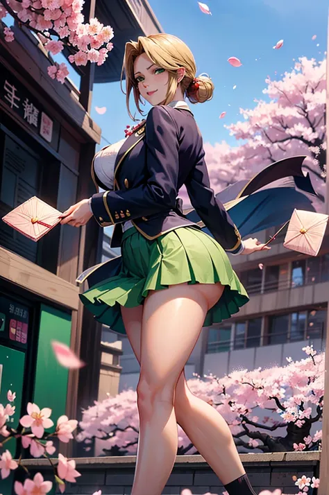 8K( with a grinning smile)8K(Handing over a love letter:1.９)((woman,Huge boobs, ( big size:1.７),とても唇が赤い big sizeを強調,Big Ass, thin waist, long legs,Green Eyes立っている)) 8k(((( anime style),( good at depicting faces :1.1))))8k((((( anime style)Green Eyes)))) 8k...