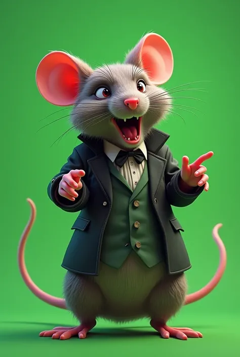 Rat standing on two legs, handsome and with a lot of flow, angry talking and in the background a forest like the one in Fortnite Batle Royale Add clothes to make her pretty and manly, And no longer background like that but green background But with only gr...