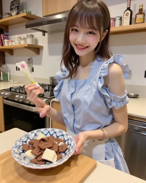  Japanese fashion model ,Instagram influencer's１８ year old girl、Beautiful girl with a super slender figure and a very nice smile、Today I'm going to make chocolate by hand for Valentine's Day at home、At Tawaman Luxury Kitchen,Studying while looking at recip...