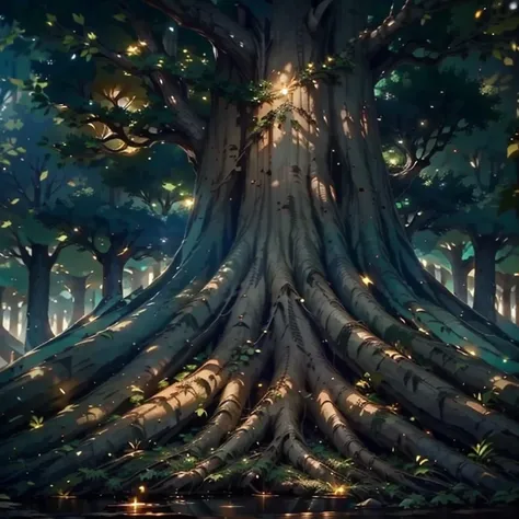 Glowing  , Roots, mighthy roots, oak roots ,  strangle to live , ancient oak tree ,   , midnight ,Ancient  spirits  gathers  here