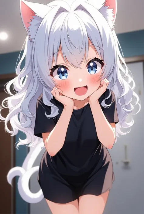 Girl with silver hair and cat ears, The girl with the white cat's tail, black mini skirt dress, ((((((((((((((((((empty eyes)))))))))))))))))), ((((((((((( ahegao))))))))))), (((((((((((((rolling eyes))))))))))))), ((((( living room at home))))), I'm surpr...