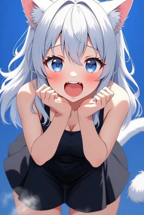 Girl with silver hair and cat ears, The girl with the white cat's tail, black mini skirt dress, ((((((((((((((((((empty eyes)))))))))))))))))), ((((((((((( ahegao))))))))))), (((((((((((((rolling eyes))))))))))))), ((((( living room at home))))), I'm surpr...