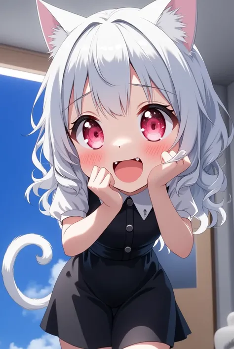 Girl with silver hair and cat ears, The girl with the white cat's tail, black mini skirt dress, ((((((((((((((((((empty eyes)))))))))))))))))), ((((((((((( ahegao))))))))))), (((((((((((((rolling eyes))))))))))))), ((((( living room at home))))), I'm surpr...