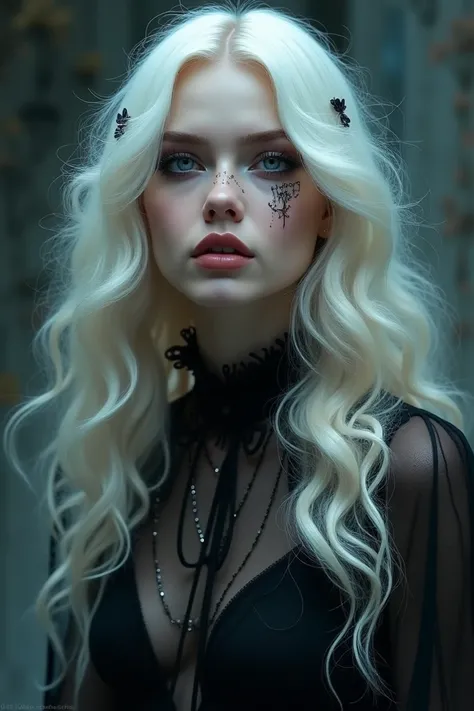 Beautiful blonde haired goth girl with blue eyes