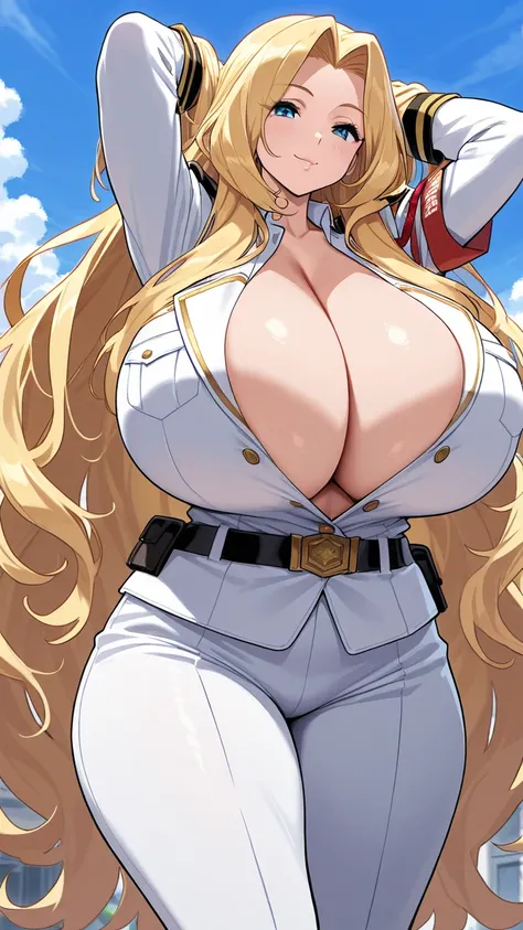 daughter， super huge boobs， beauty，Beauty， Japanese， long hair， blonde，uniform，mane roll