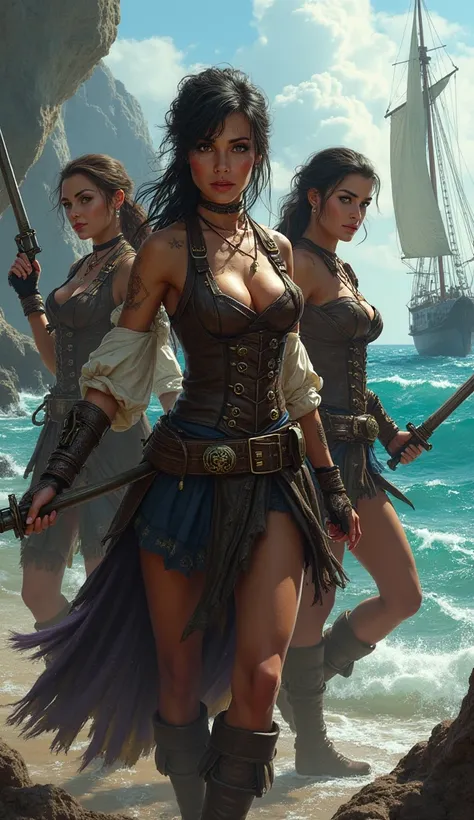 A group of female pirate warriors in alta more than the image is suitable for ren it is for a program 