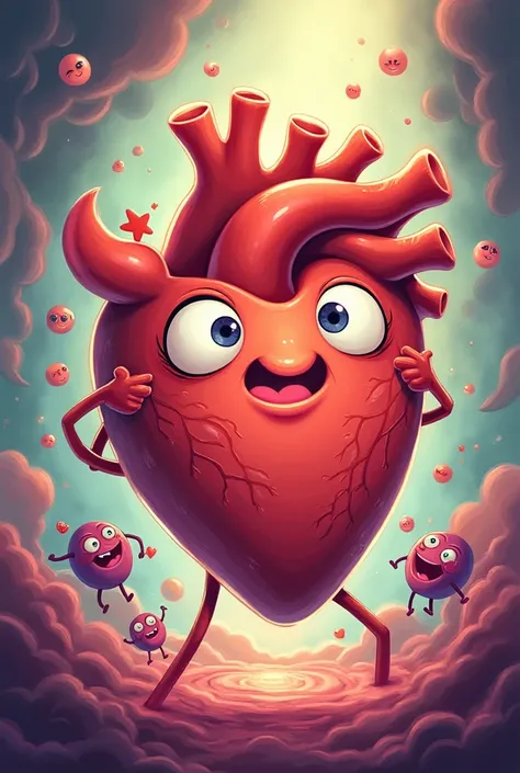 Cartoon of a heart being gripped by hormones
