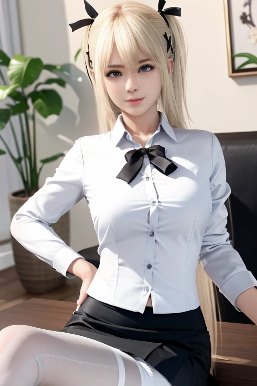 Marie_rose, master-piece, best quality, office lady, white shirt, black tight skirt, white pantyhose