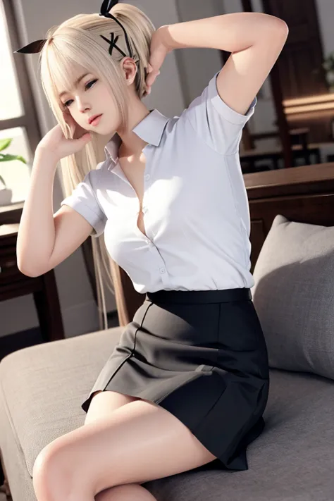 Marie_rose, master-piece, best quality, office lady, white shirt, black tight skirt, black pantyhose, sleeping position