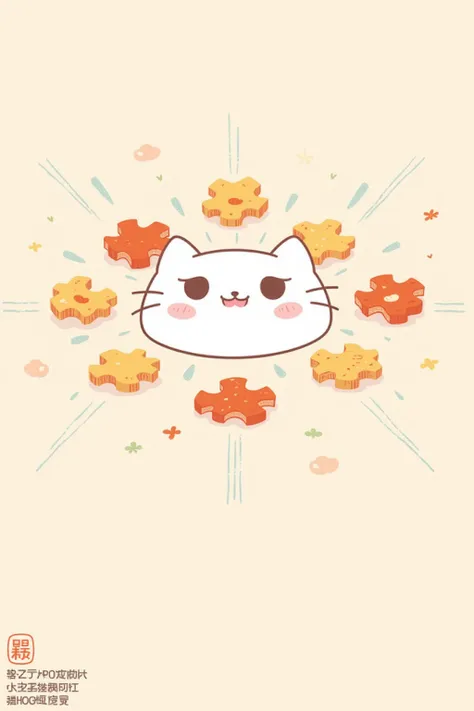 Puyo Puyo, cat face puzzle, Fallen stuff puzzle, square cat face,  They line up regularly, cute,  cute, Heartwarming illustrations, simple color, 2D