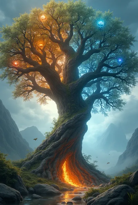 A tree with the four natural elements 