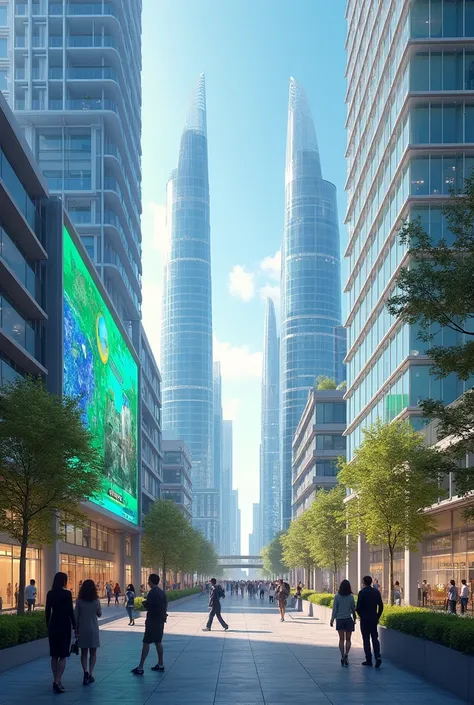 **Scene Description for "Une ville connectée":**  
A futuristic, smart city where technology seamlessly integrates into daily life. Skyscrapers with sleek, energy-efficient designs are equipped with sensors that monitor air quality, water usage, and energy...