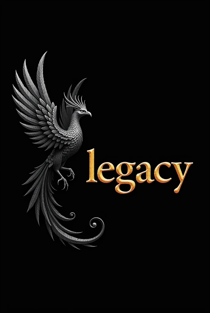  An image with a black background,  on the left side a black phoenix and together the word "Legacy written in gold color 