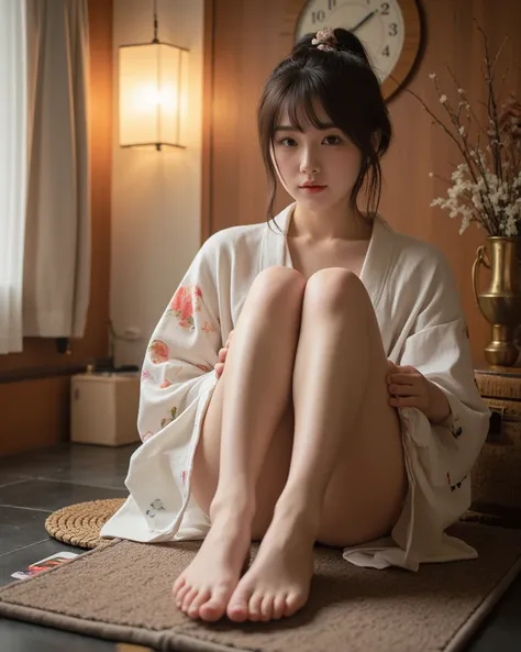 Cute girl、Foot bath、(A town with hot springs)、yukata、 steam、20 years old、woman, cute、super detailed,(((realistic, photo realistic, photo-realistic:1.37))), high definition ,超 high definition , Studio Lighting , Ultra Fine Painting, sharp concentration, phy...