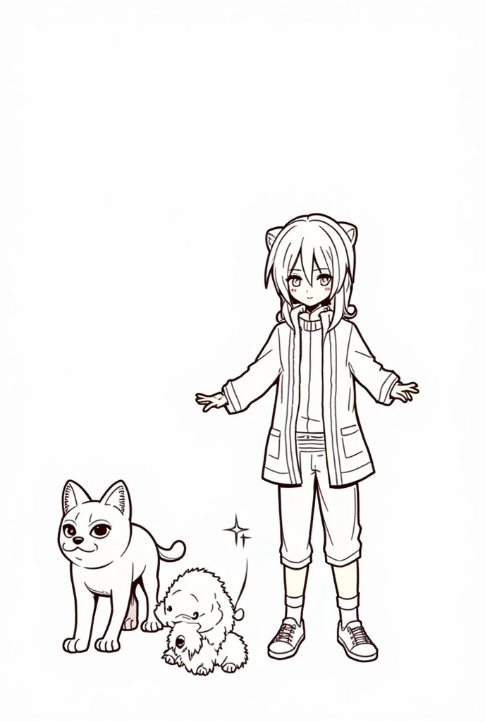 anime characters with a cat and a dog in front of a white background, lineart by Sengai, pixiv, neoism, girls frontline style, from arknights, arknights, from girls frontline, kantai collection style, girls frontline universe, isekai, characters from azur ...