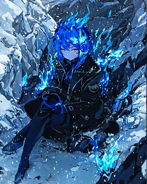  anime girl with blue hair sitting in the snow with a blue flame,  8K anime art wallpaper , blue flame,  Live wallpaper 4k , anime rudo 8K, Anime style 4k ,  4k,  anime art wallpaper 4k , anime wallpaper 4k, Anime wallpaper 4 k, fuego azul!, fuego azul, Mo...