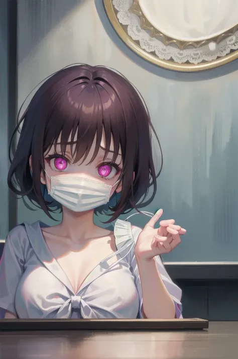 ( Table Top:1.0), ( top quality:1.4), ( Hi-Res:1.2),(Latex lace mouth mask:1.3),   open your mouth  ,  Sharp contours,   boyish,  top quality,  Masterpiece,glass,Voice of the Heart, breast milk , yandere,nsfw