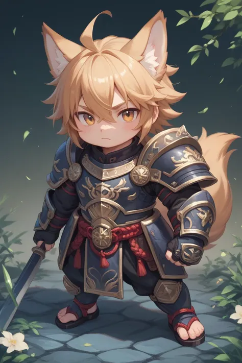 Male semi-human wolf in Japanese chibi version with armor 