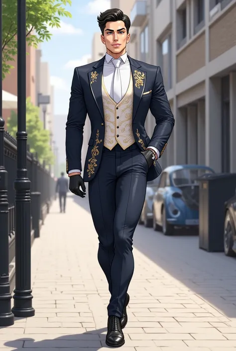 (masterpiece,best quality,ultra_detailed,highres,absurdres), (detailed shadow), (quality light),1 (mature_ikemen_idol_gay_male:2.0) (with bulge:1.4), (slanty_eyes), (30-ish:1.9), (muscleale focus), (solo), short black Quiff hair with Soft Fringe (bangs par...