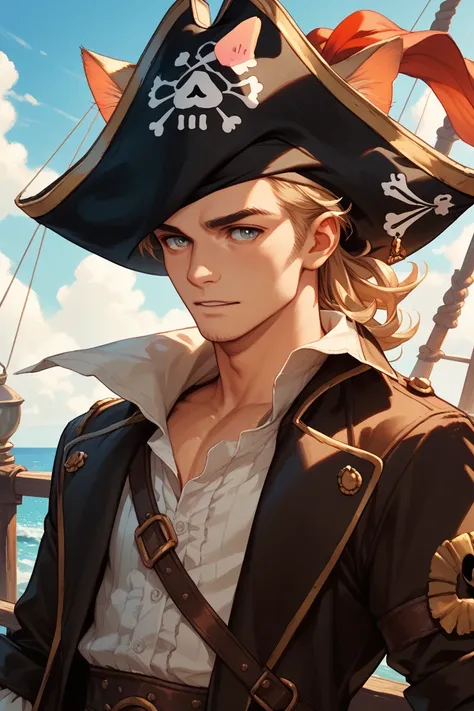 Beautiful young man in a pirate with cat ears