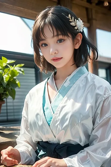  Japanese woman dressed elegantly under natural light 、 in close-up capturing her chest and gentle expression 、 shows her inner peace and outer charm。