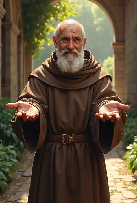 A Franciscan friar giving a greeting of Peace and Good