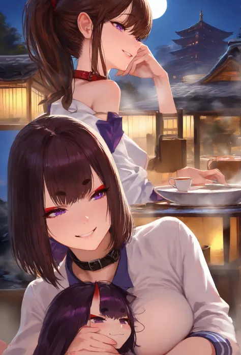 masterpiece,   Superb,     good quality    ,  very sorry  , Shatternan  , 
fate \(series\), fate/Grand Order  , Shuten Doji  \(fate\),  ,   brown hair , Japanese clothes, kimono,   collar shirt ,  purple eyes,   short hair  ,   sketch,  skin-covered and lo...