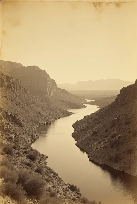 Old 19th century photographs of the Rio Bravo that divides Mexico and the United States