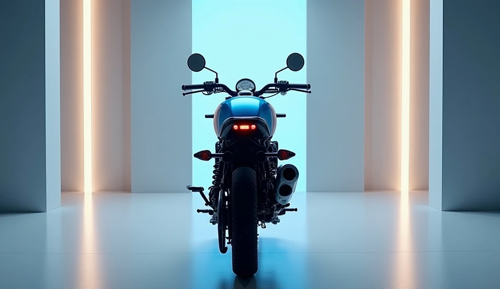 Back view 2025 royal Enfield Himalayan pure blue in showroom background full back side view 