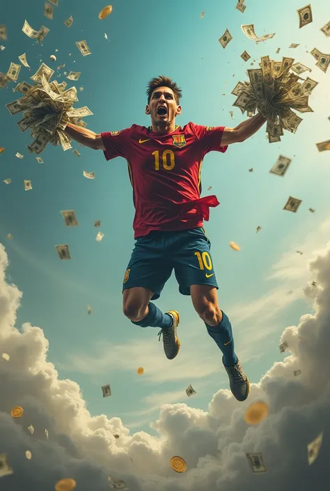 Messi flies with money in hand