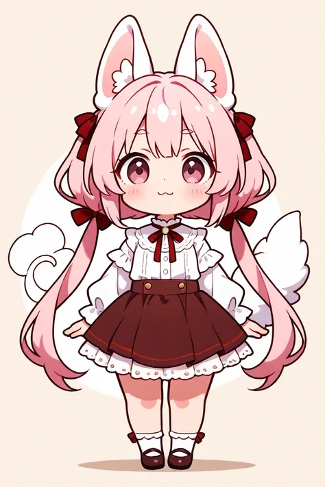 droopy white ears dog ears 　 long twin tails　 twin-tail hair in a circle　droopy white ears dog ears 　Only one　 standing picture、Symmetrical　Droopy ears犬耳　  Full Body Lesbian 、 top quality、length、 best image quality、 cute little、 plain background　Of light p...